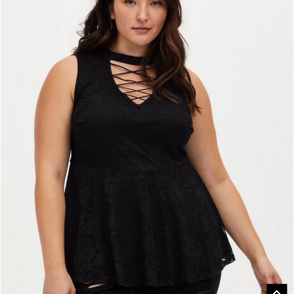 Torrid Black Lace Lattice Peplum Sleeveless Top